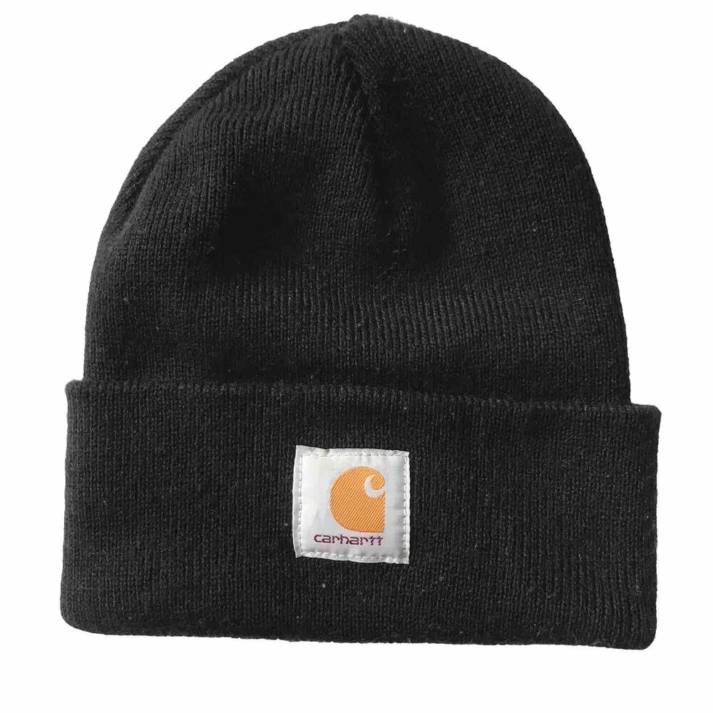 CARHARTT Beanie Knit Hat Logo Patch Cuff Cap BLACK Watch A18-BLK Adult OS Unisex